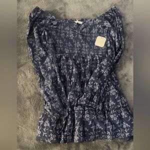 Altar'd State Navy Blue Floral Blouse